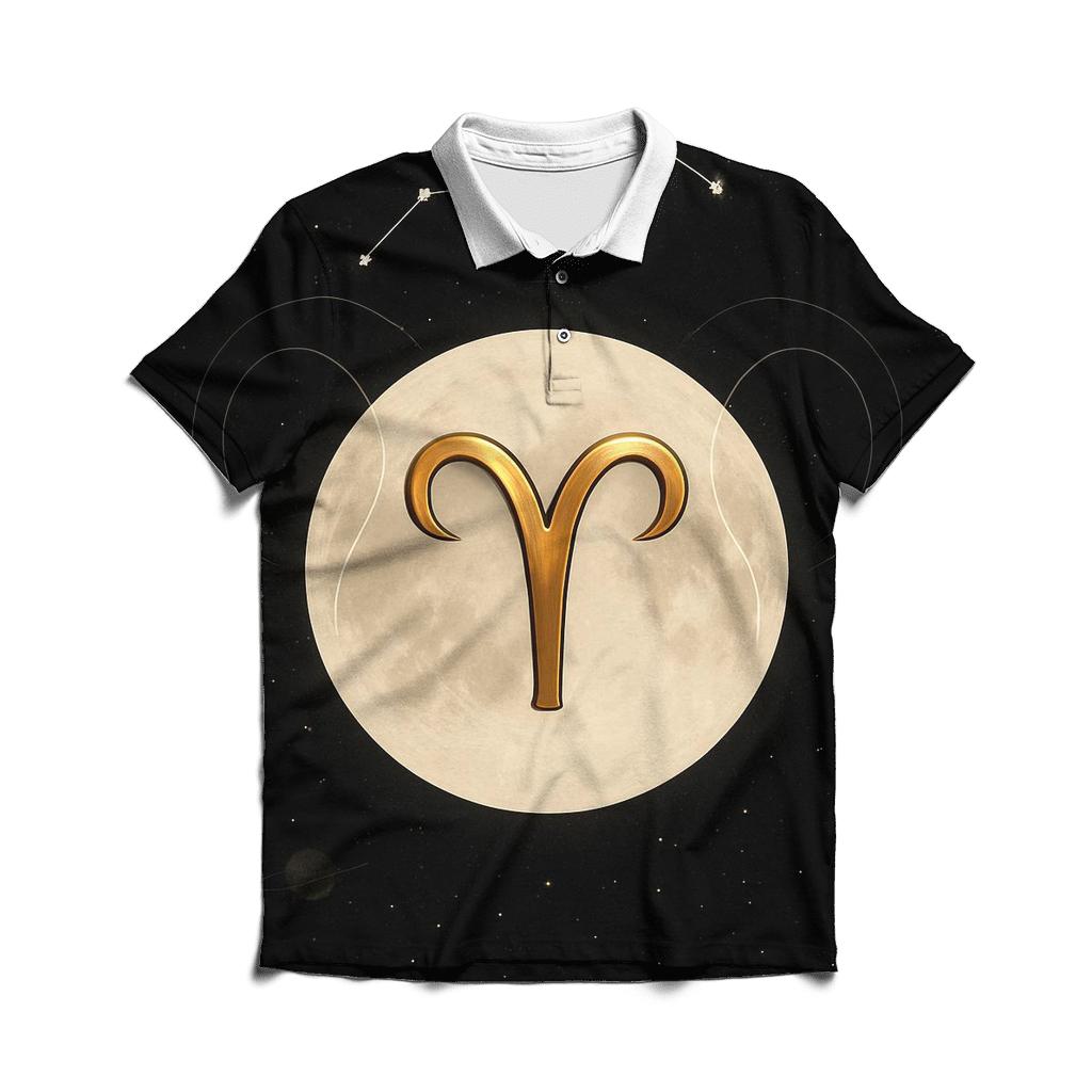 Aries Ram Horns Lunar Gate embroidered polo tops