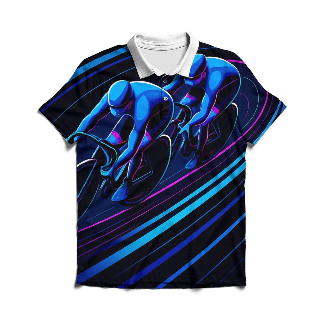 Neon Velodrome Sprint Lines embroidered polo tops