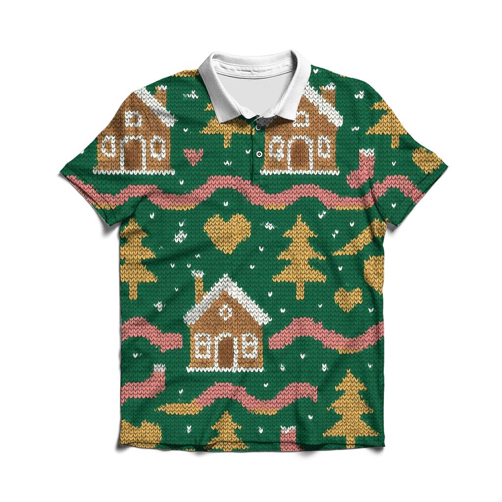 Aurora Gingerbread Chalet Fair Isle Design branded logo polo shirts