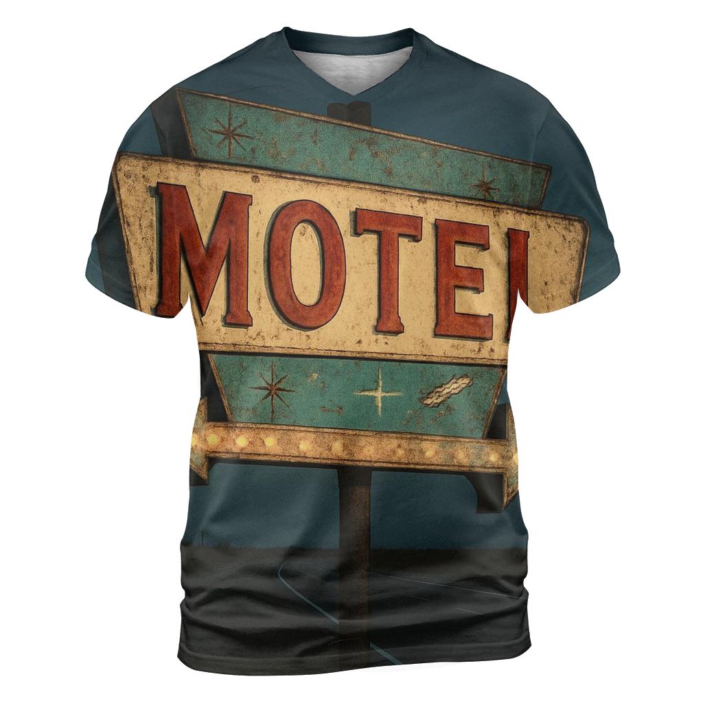 Weathered Space Age Motel Sign unique graphic print tees