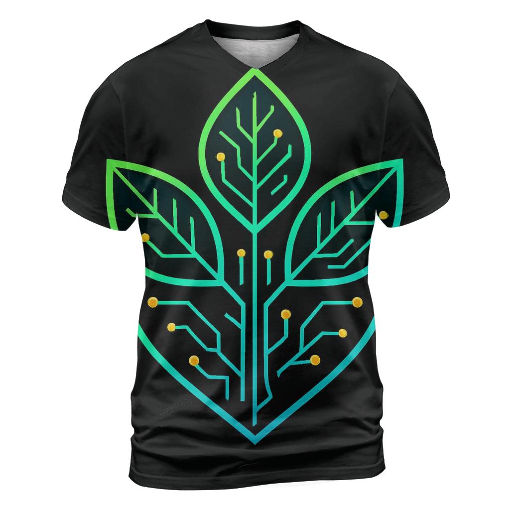 Neon Botanical Circuit Emblem vibrant all-over design tees