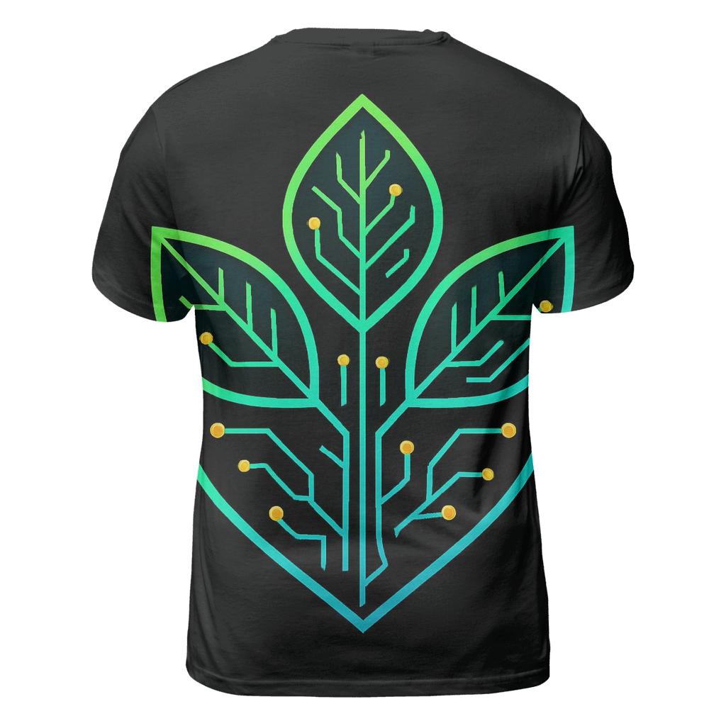 Neon Botanical Circuit Emblem vibrant all-over design tees