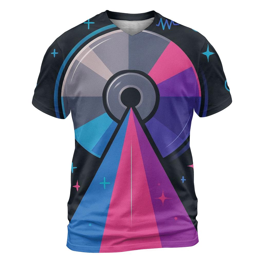 Laser Disc Geometry Showcase artistic all-over print tops