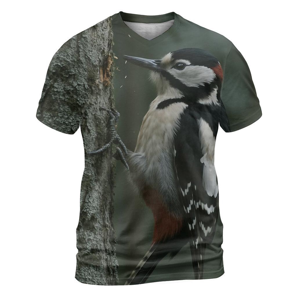 Mossland Drummer Great Spotted Woodpecker vibrant all-over design tees