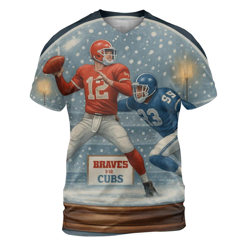 Snow Globe Stadium Freeze Frame Rivalry artistic all-over print tops