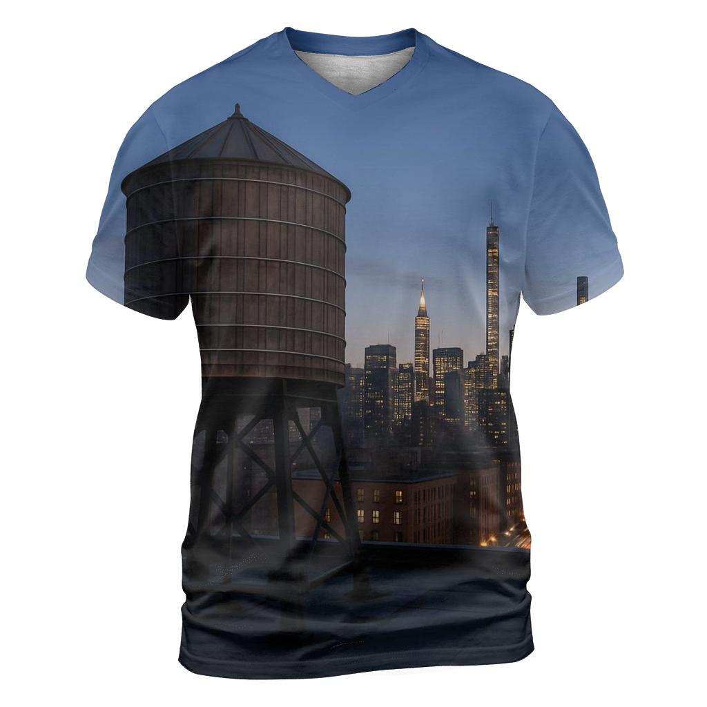 Harlem Rooftop Water Tower Silhouette Over Central Park South trendy printed shirt styles