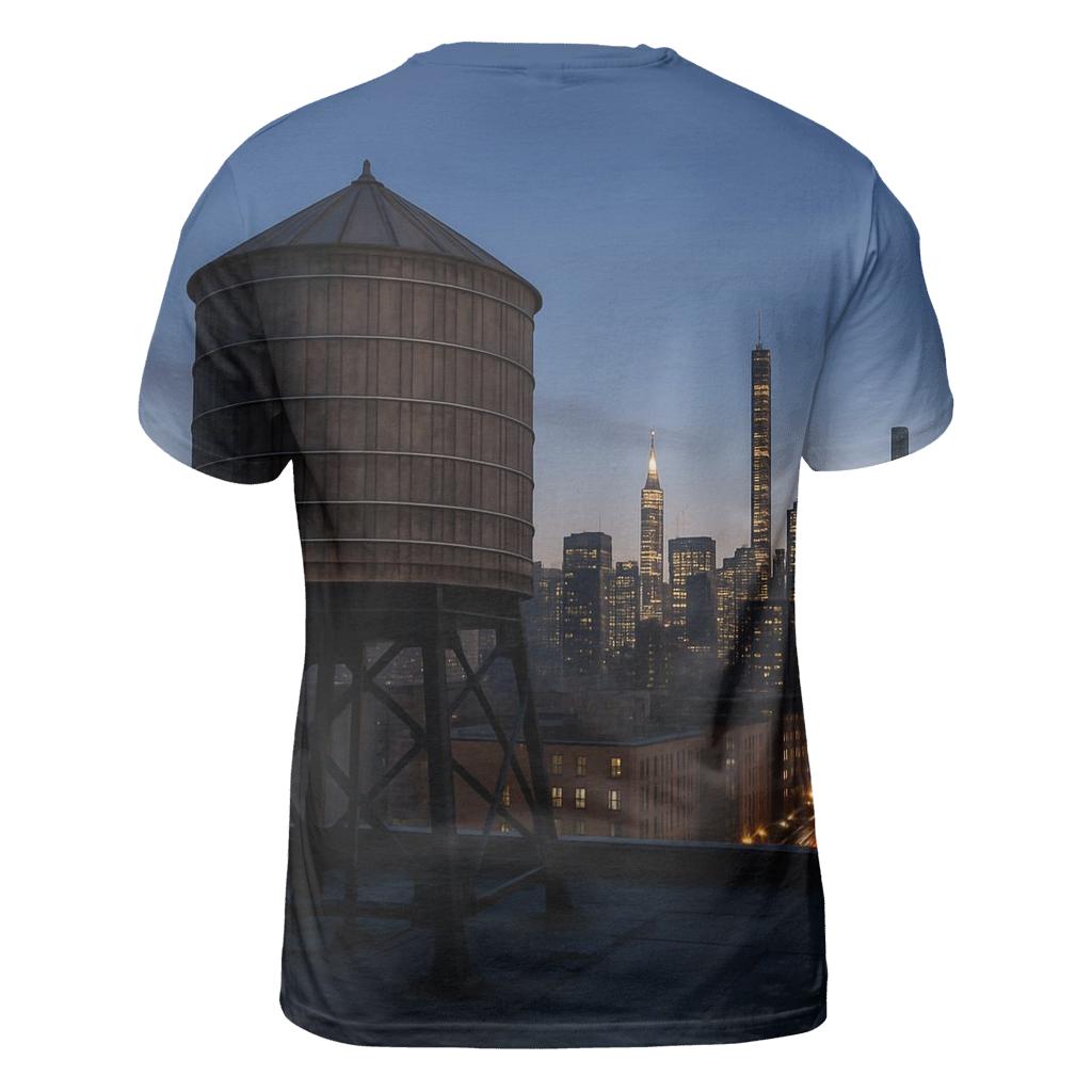 Harlem Rooftop Water Tower Silhouette Over Central Park South trendy printed shirt styles