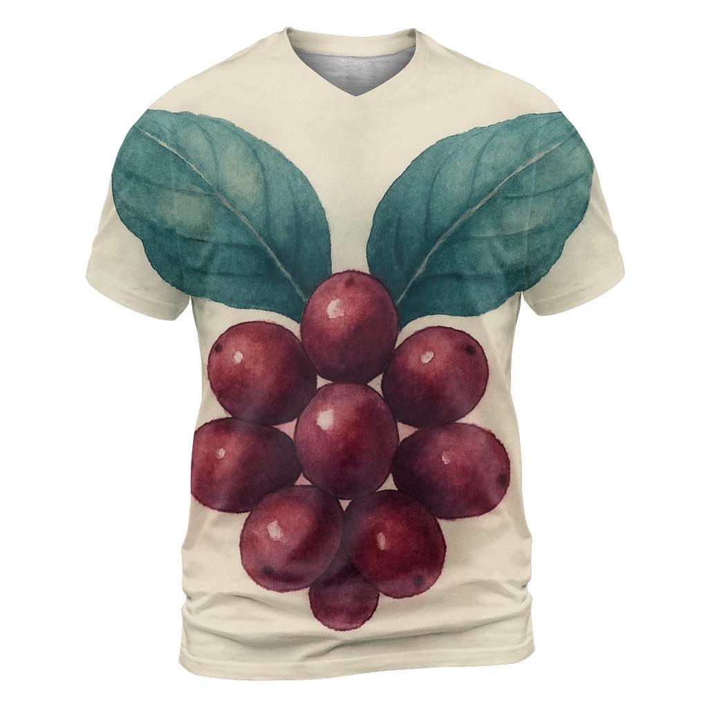 Cherry Leaf Watercolor Crest artistic all-over print tops