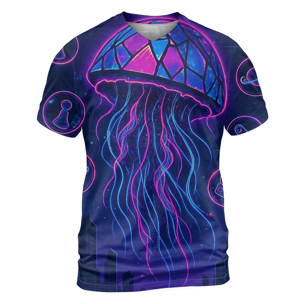 Shattered Jellyfish Skyline vibrant all-over design tees