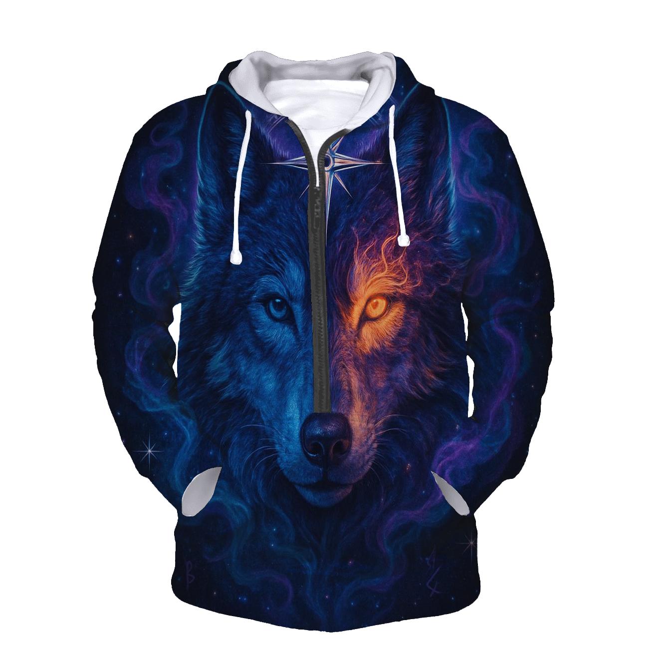 Nebula Compass Wolf embroidered hoodies