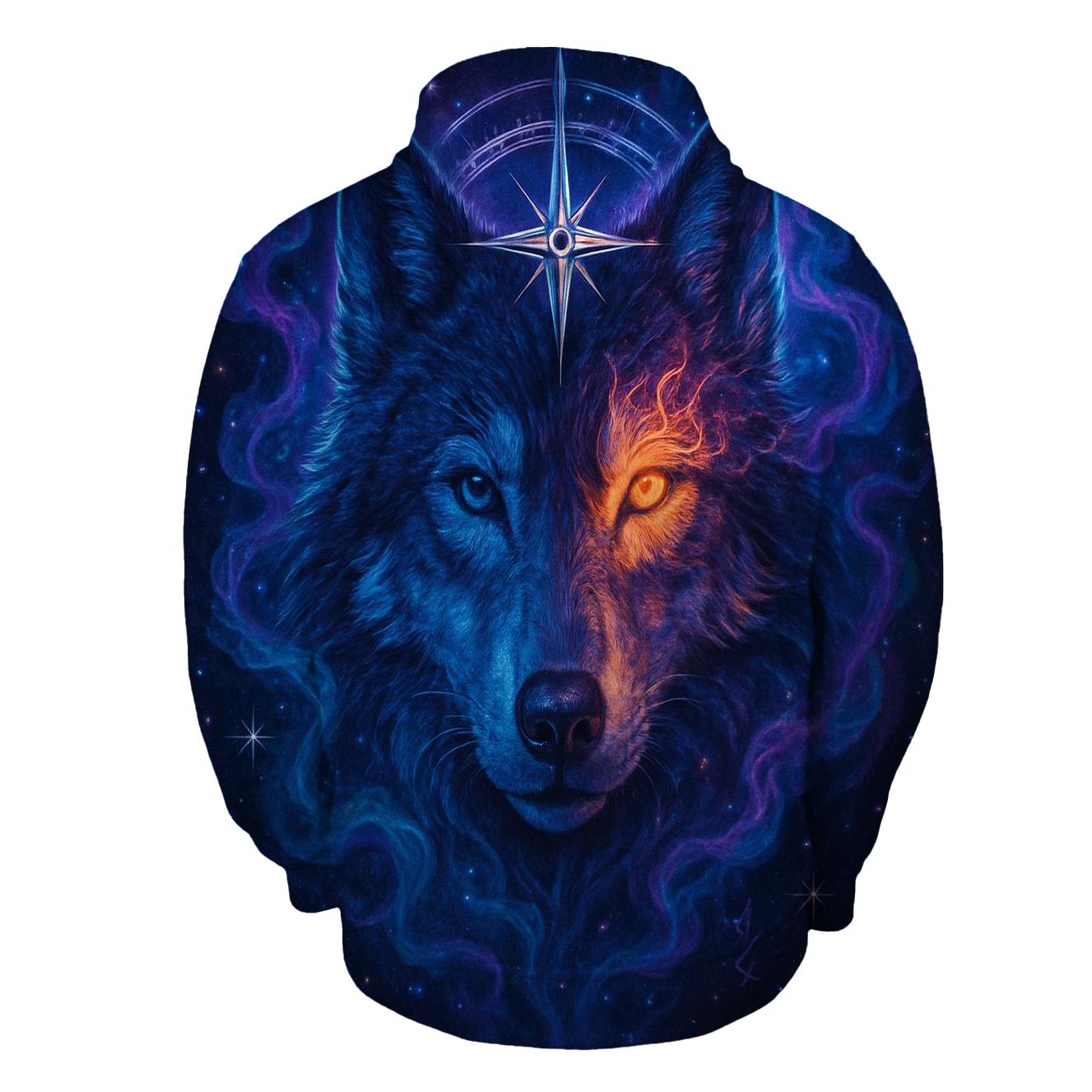 Nebula Compass Wolf embroidered hoodies