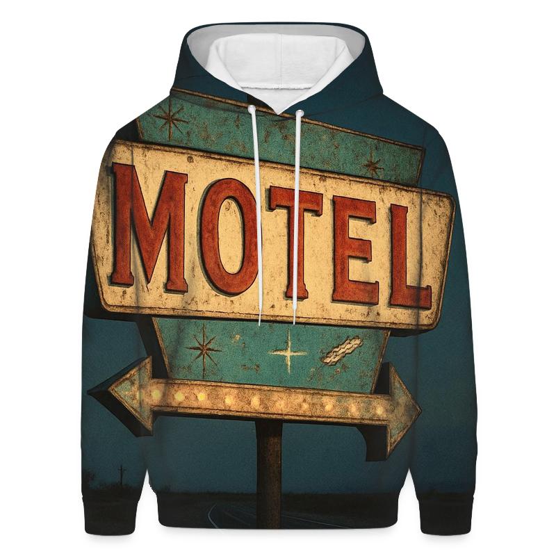 Weathered Space Age Motel Sign embroidered hoodies