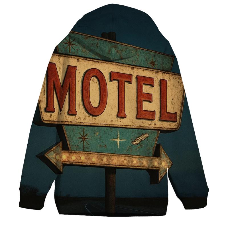 Weathered Space Age Motel Sign embroidered hoodies