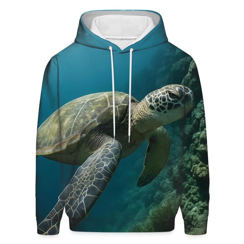 Reef Edge Glide Green Sea Turtle graphic hoodies