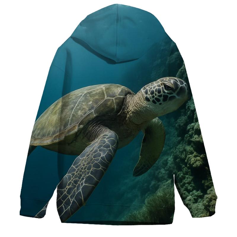 Reef Edge Glide Green Sea Turtle graphic hoodies