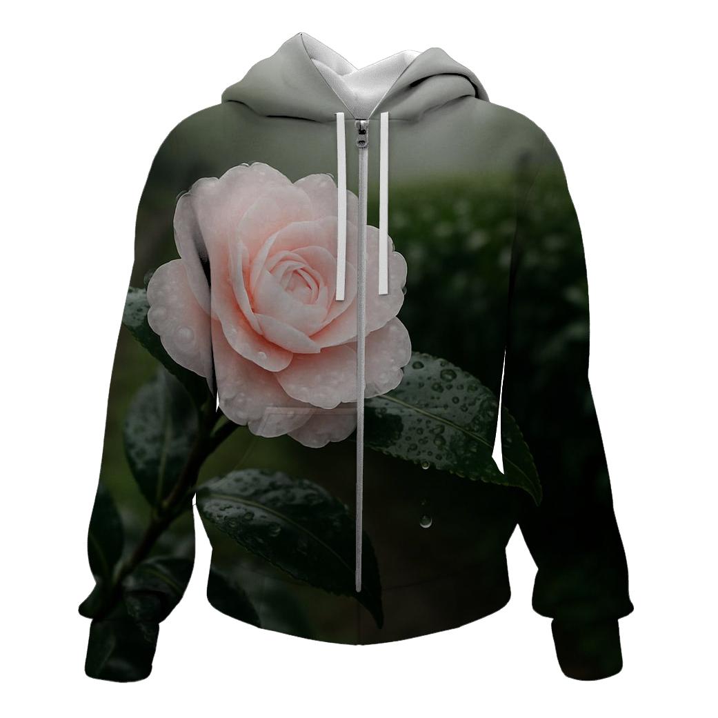 Tea Plantation Camellia Blossom After Rain embroidered hoodies