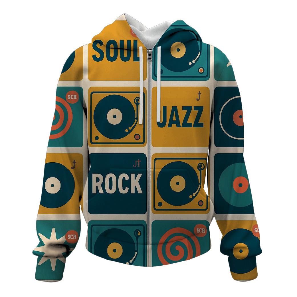 Seventies Record Shop Grid embroidered hoodies