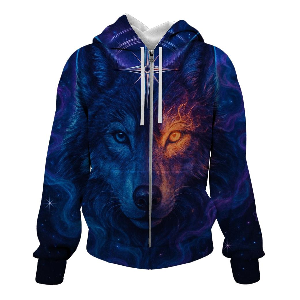 Nebula Compass Wolf graphic hoodies