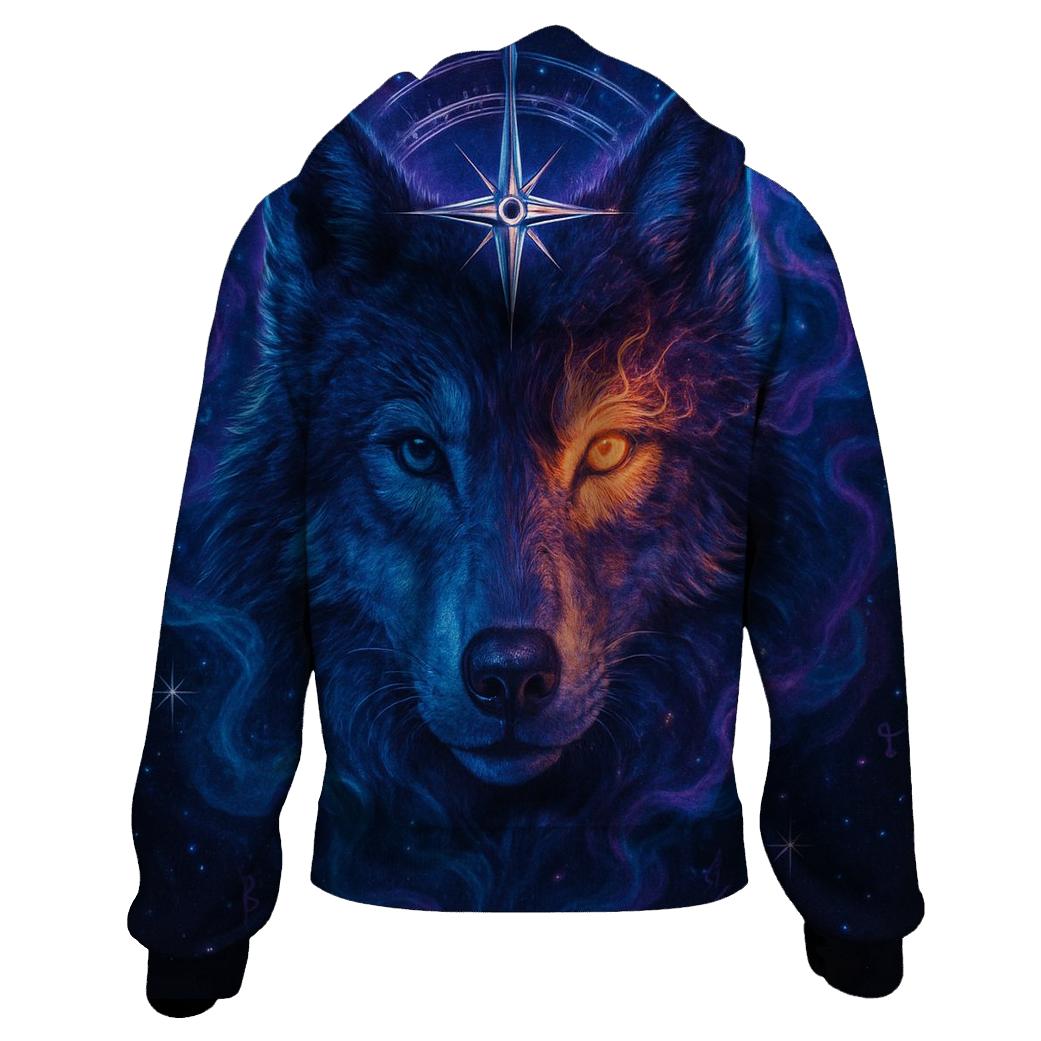 Nebula Compass Wolf graphic hoodies