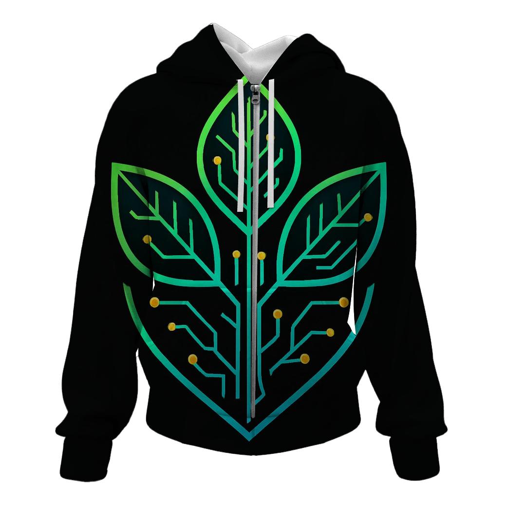 Neon Botanical Circuit Emblem premium hoodies