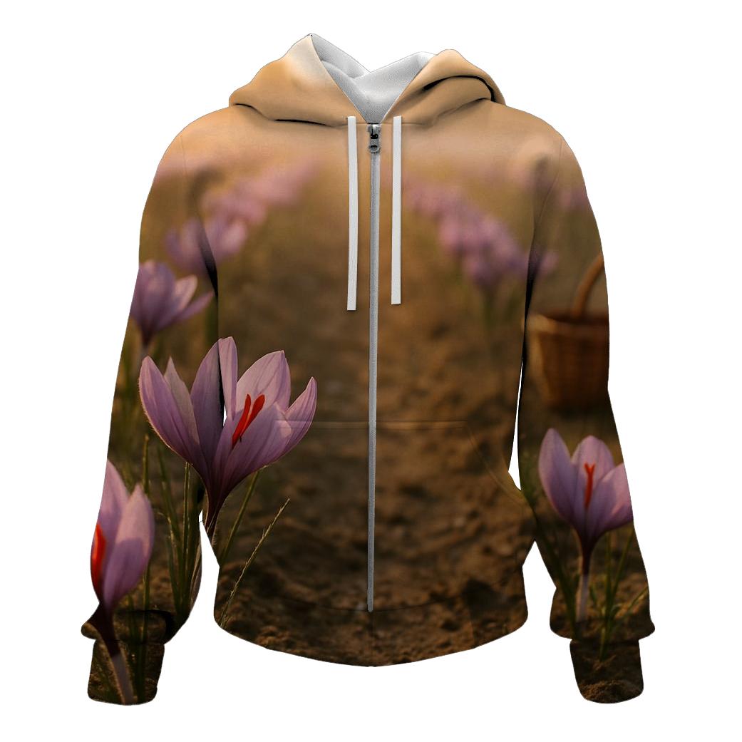 Saffron Crocus Harvest Rows At Dawn premium hoodies
