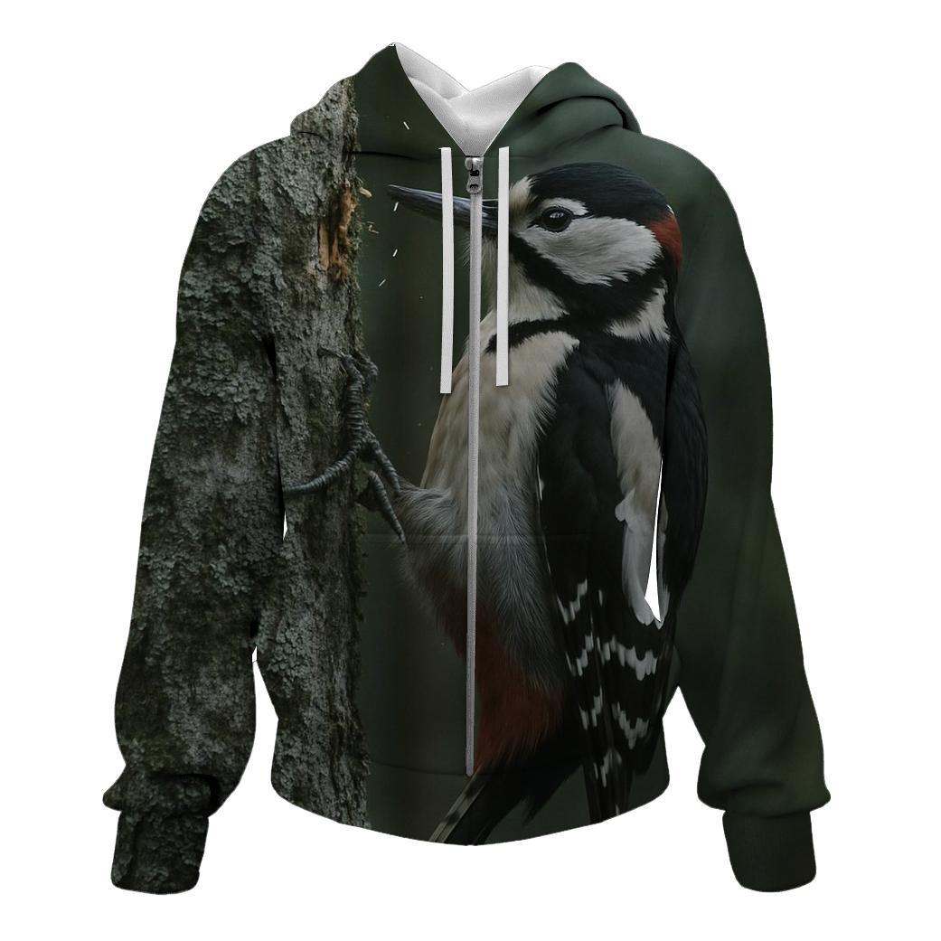 Mossland Drummer Great Spotted Woodpecker printed hoodies