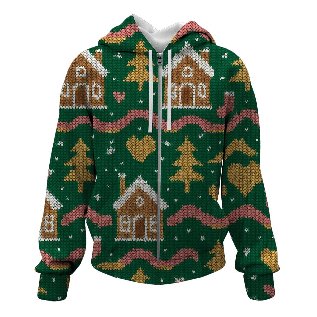 Aurora Gingerbread Chalet Fair Isle Design designer hoodies
