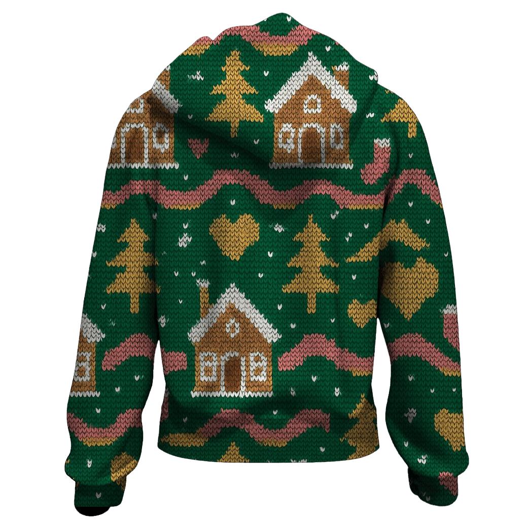 Aurora Gingerbread Chalet Fair Isle Design designer hoodies