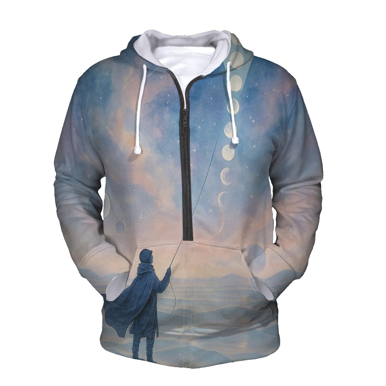 Moon Phase Kite Over Crystal Dunes premium hoodies