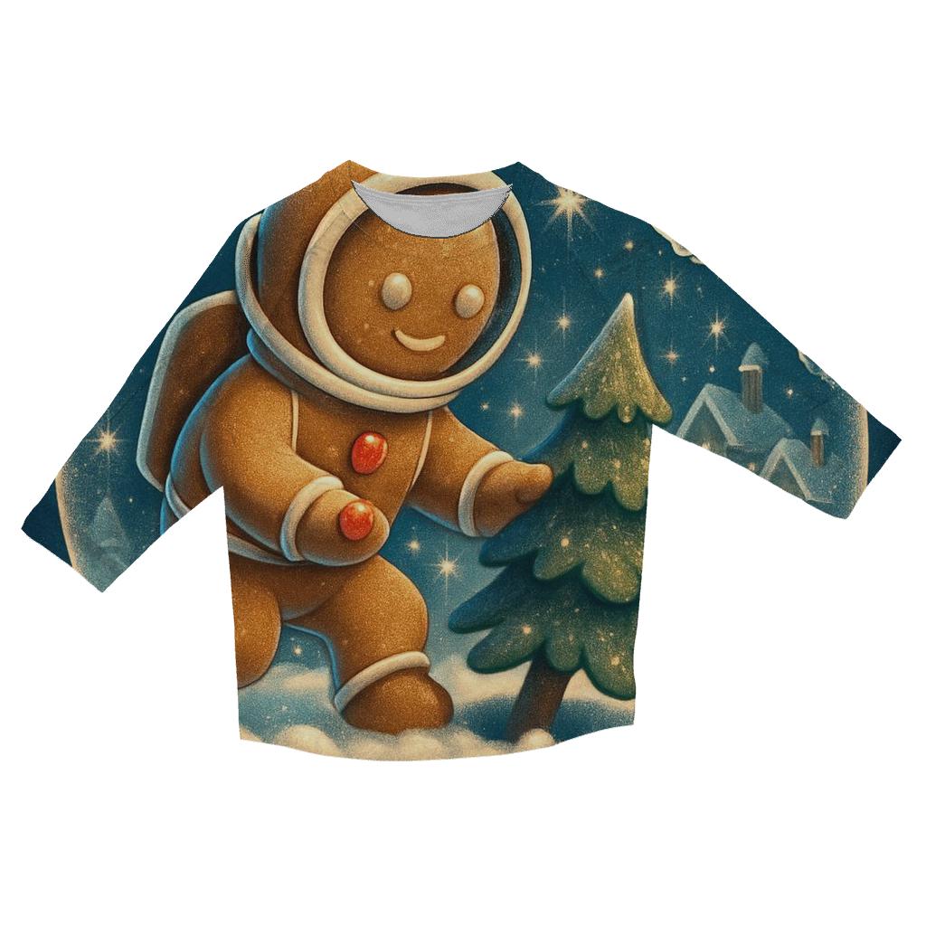 Gingerbread Astronaut Snow Globe Rescue casual three quarter sleeve shirts