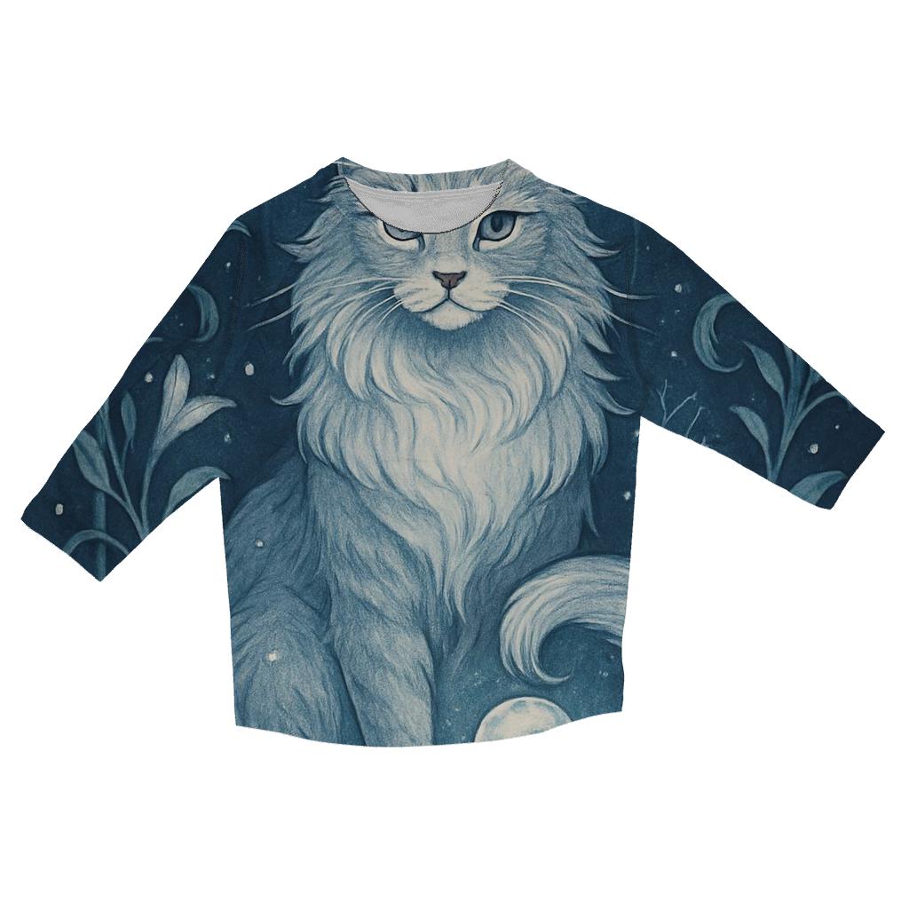 Moonlit Garden Guardian Cat printed three quarter sleeve shirts