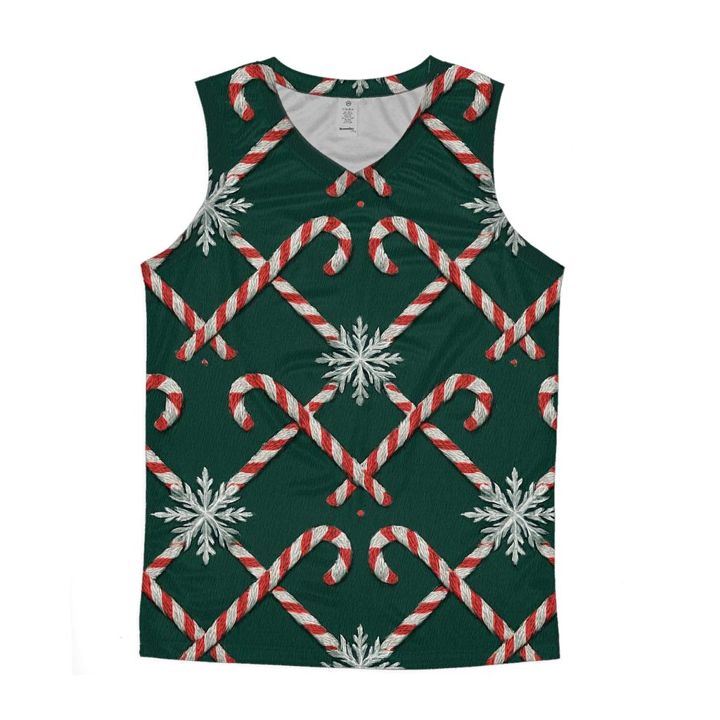 Candy Cane Snowflake Lattice On Midnight Green Background designer workout tanks