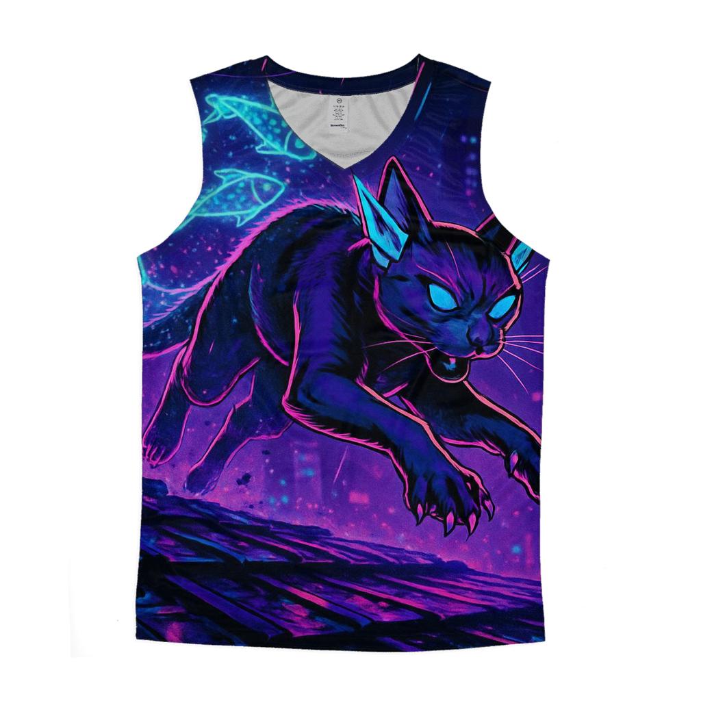Neon Alley Data Runner Cat personalized athletic tanks