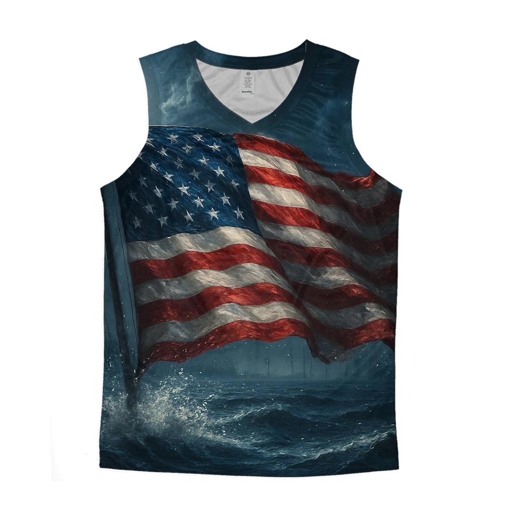 Midnight Harbor Flagstorm cotton sleeveless tops