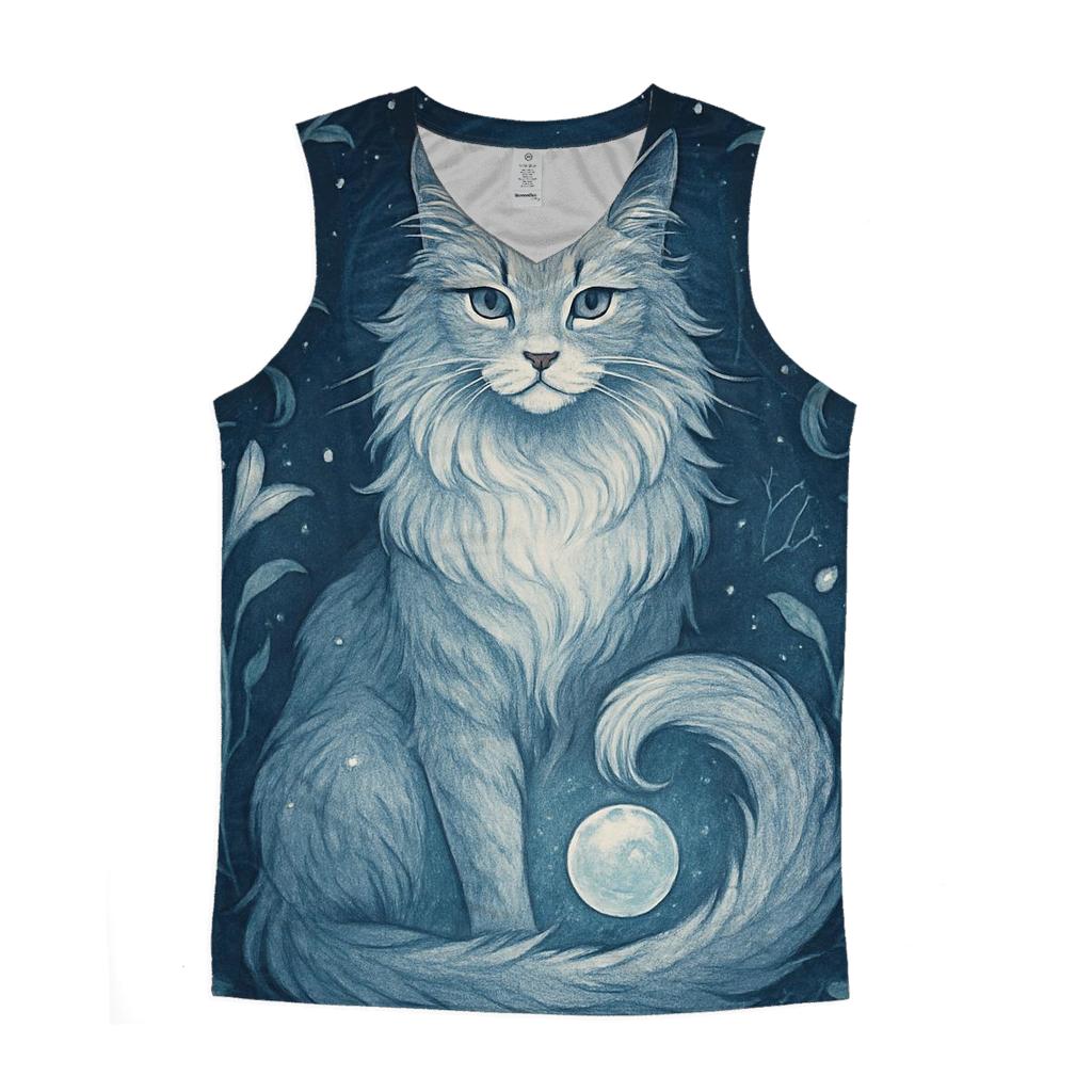 Moonlit Garden Guardian Cat graphic print tank tops