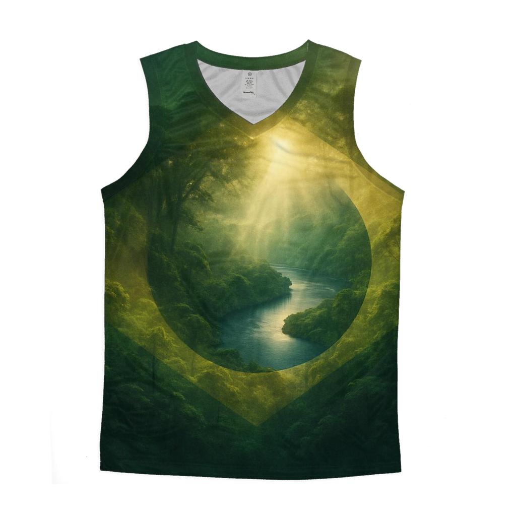 Landmark Double Exposure Flag Of Brazil sports performance tank tops