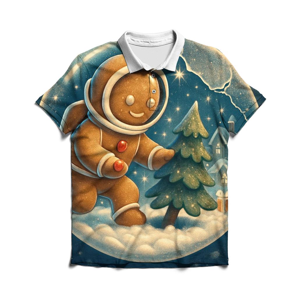 Gingerbread Astronaut Snow Globe Rescue custom polo shirts