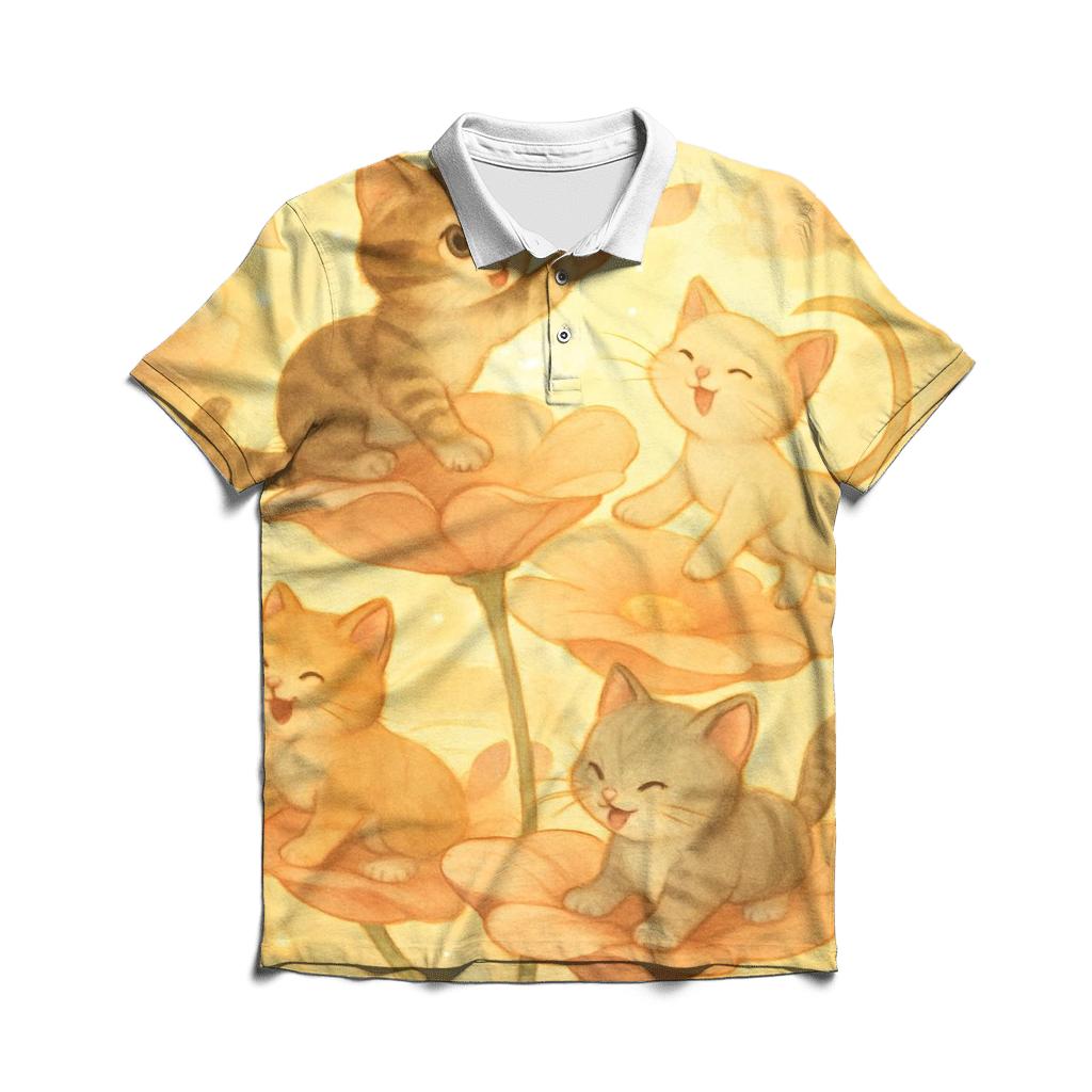 Sunrise Petal Carousel Cats designer slim fit polos