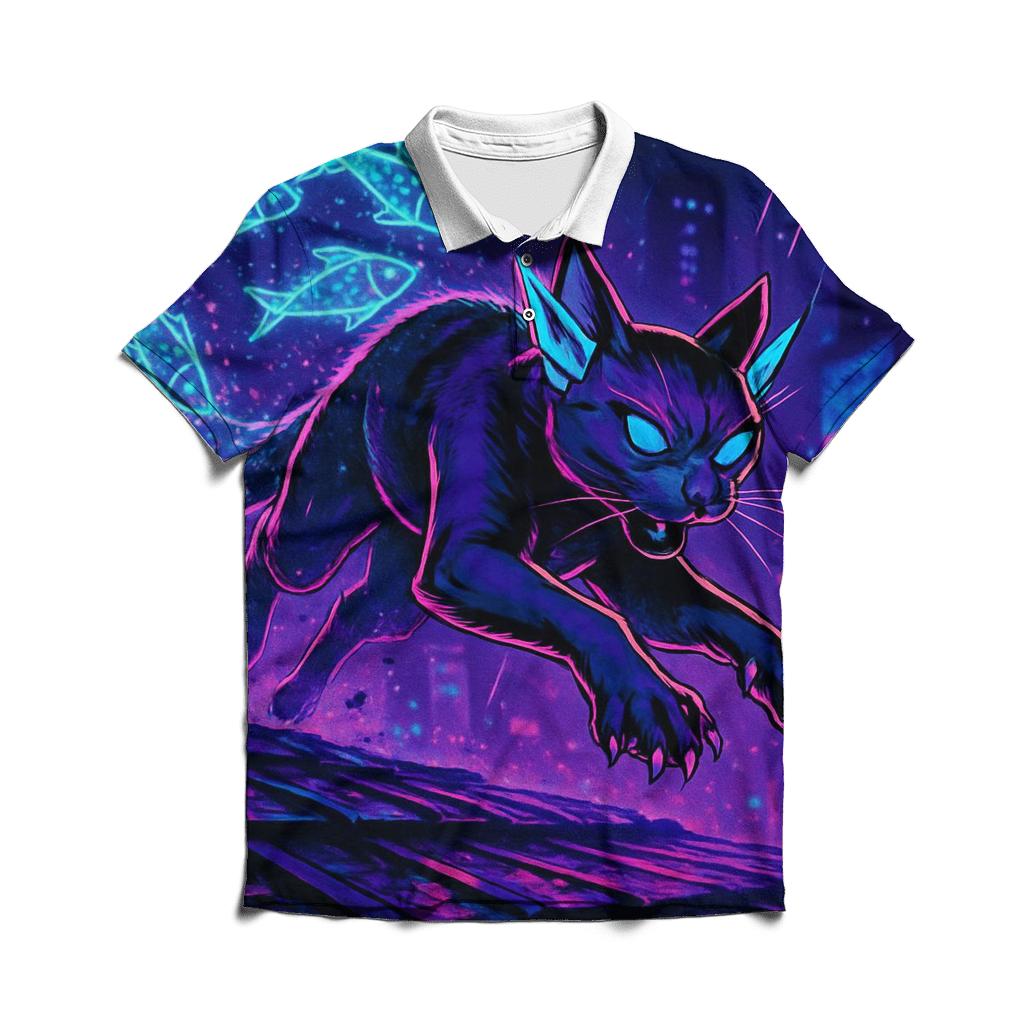 Neon Alley Data Runner Cat branded logo polo shirts