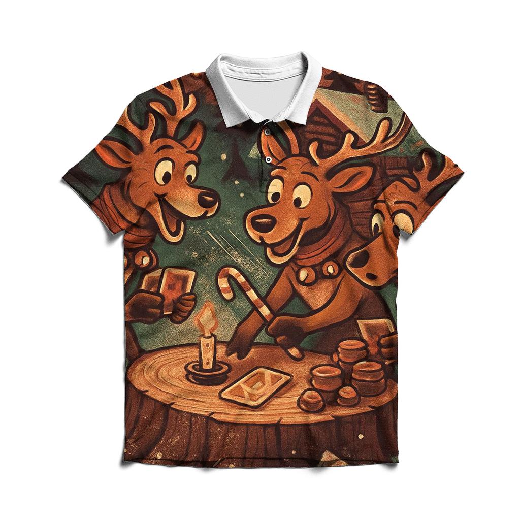Reindeer Card Shark Cabin Night classic pique polos