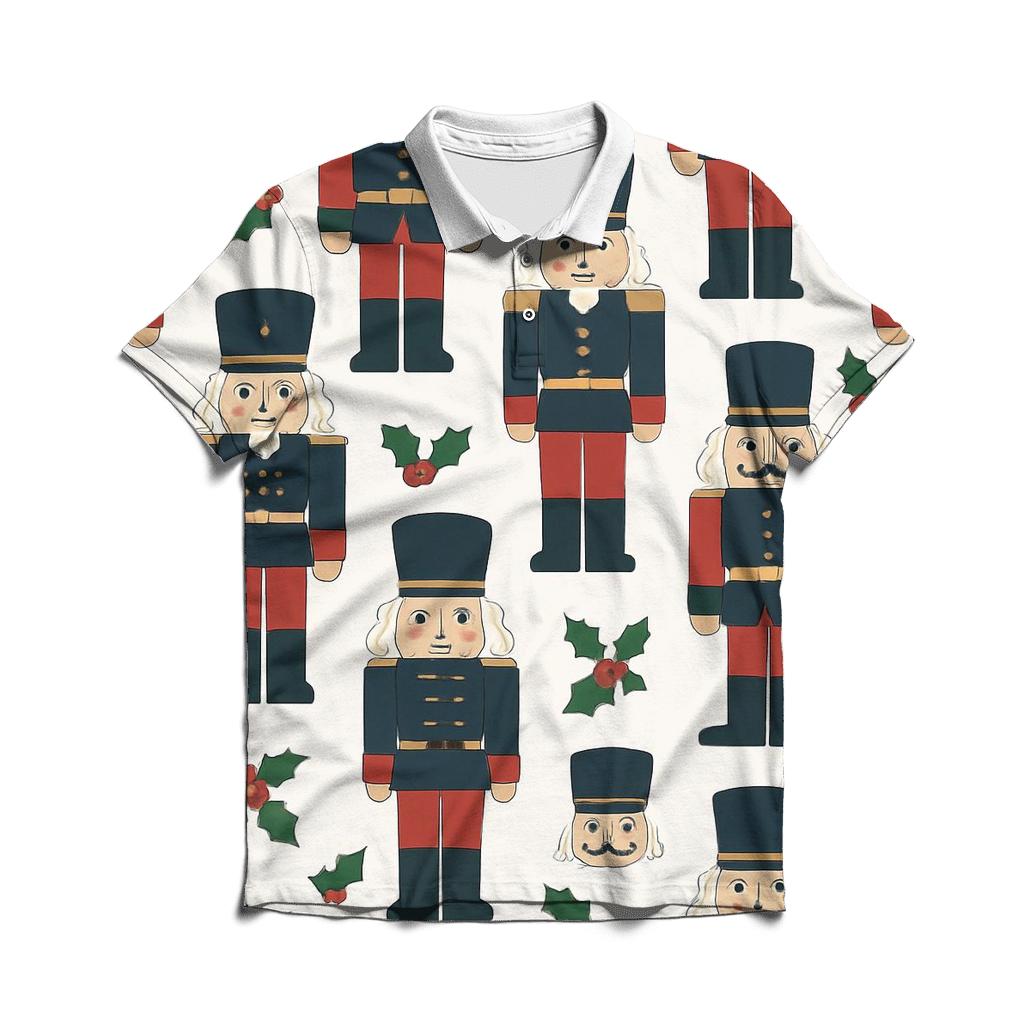 Nutcracker Toy Soldier Grid On Snow White Background personalized polo shirts