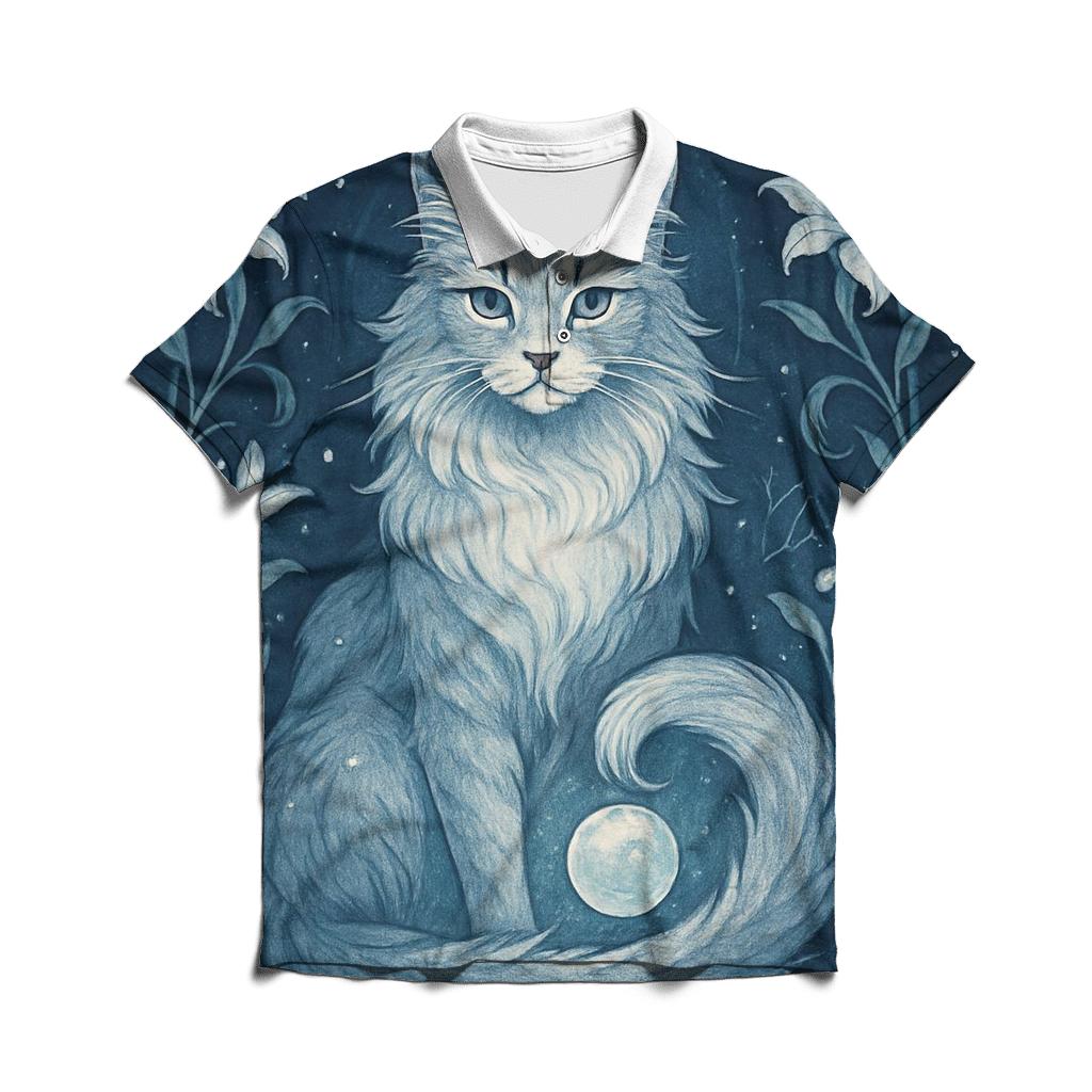 Moonlit Garden Guardian Cat custom polo shirts
