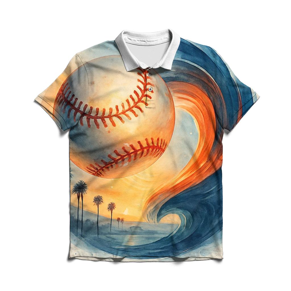 California Sunset Split Stitch Baseball Wave personalized polo shirts