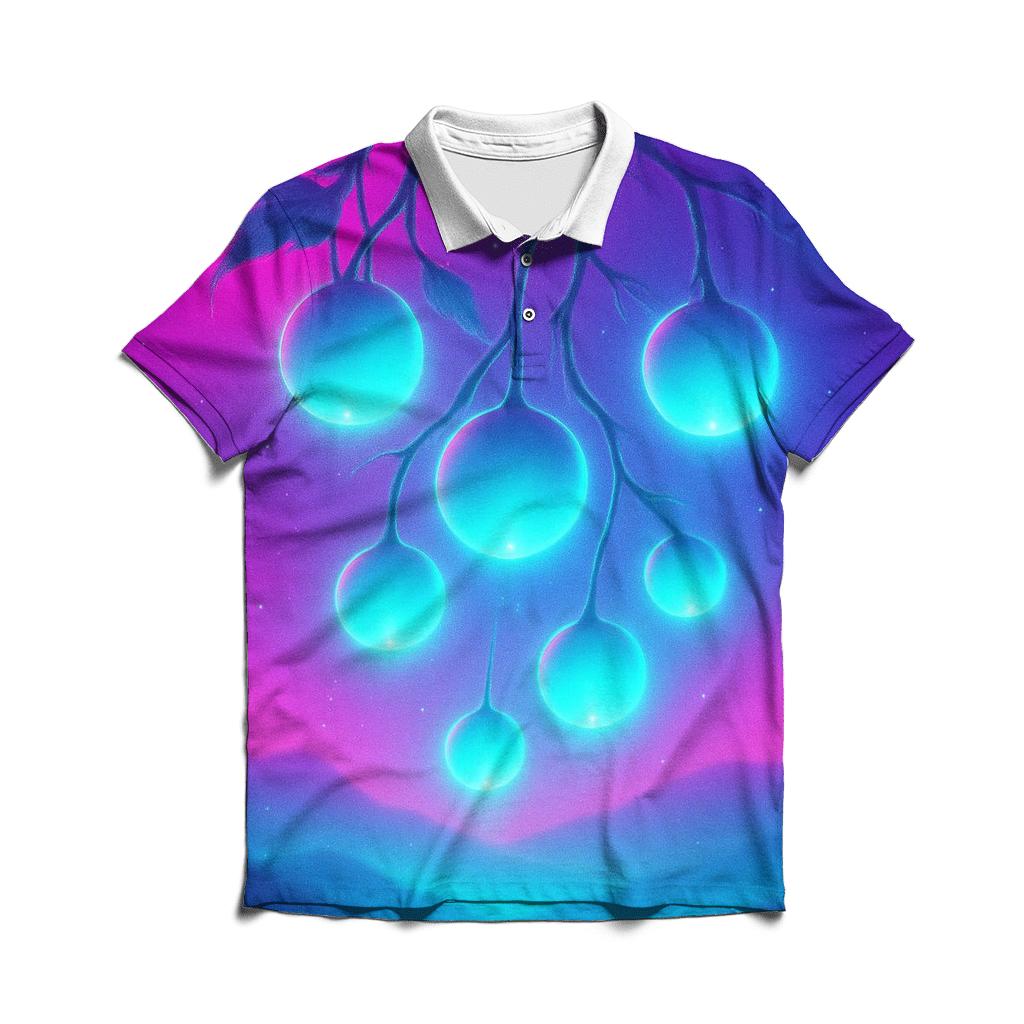 Neon Orchard Of Floating Orbs designer slim fit polos