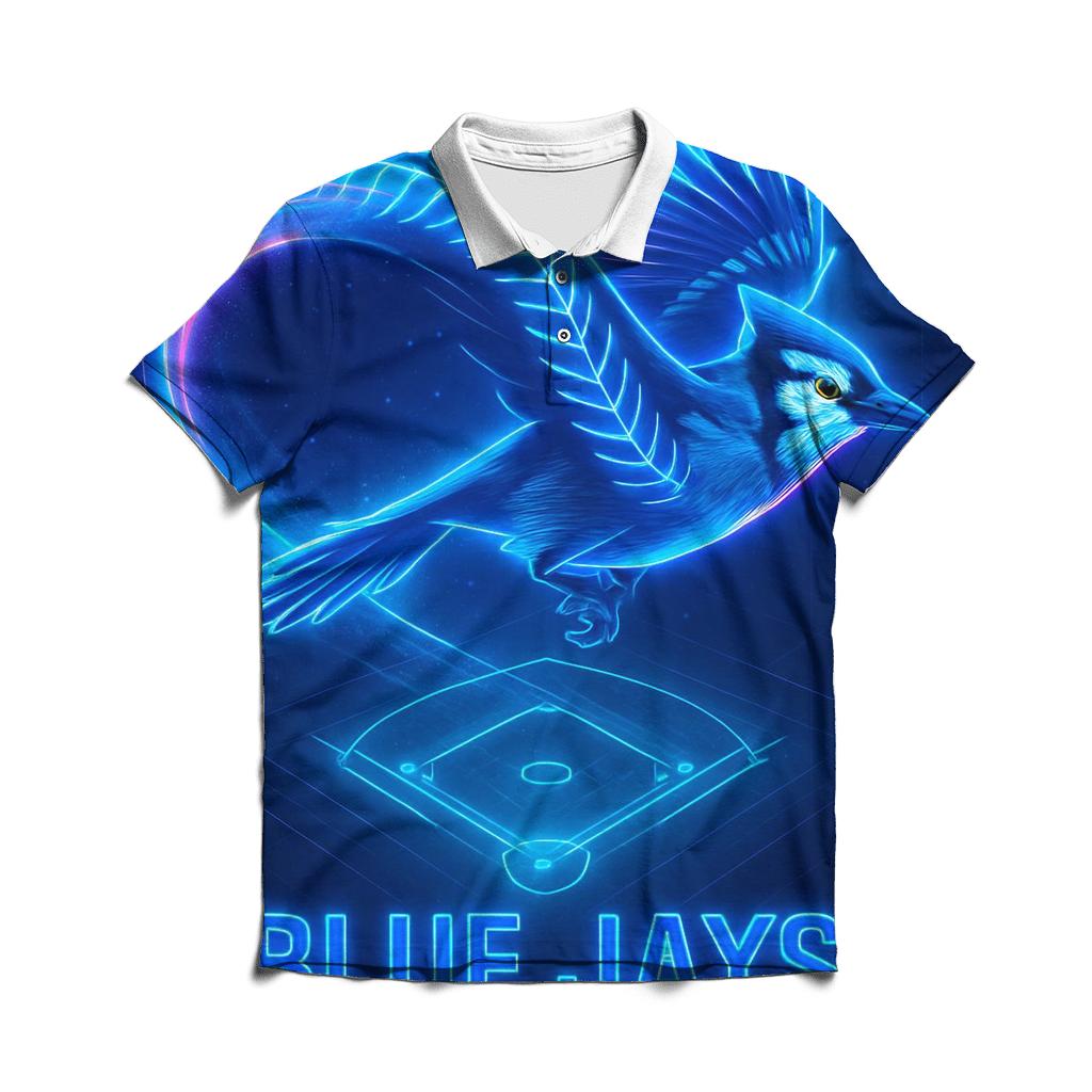 Neon Flight Path Of Blue Jays custom polo shirts