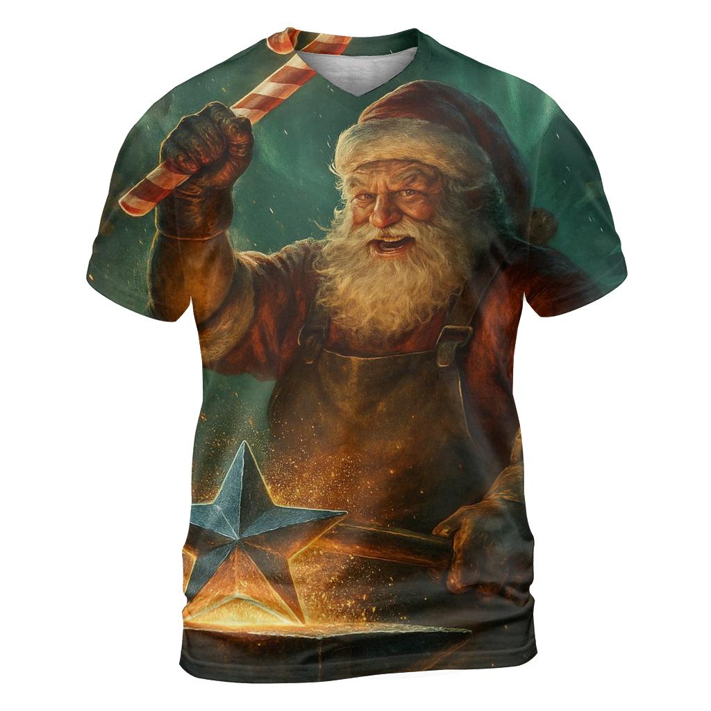 Aurora Forge Santa vibrant all-over design tees