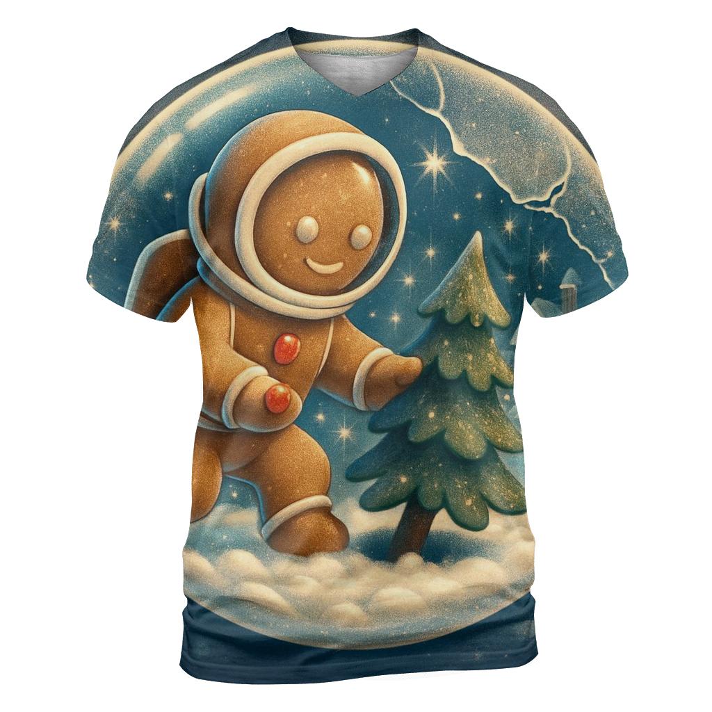 Gingerbread Astronaut Snow Globe Rescue artistic all-over print tops