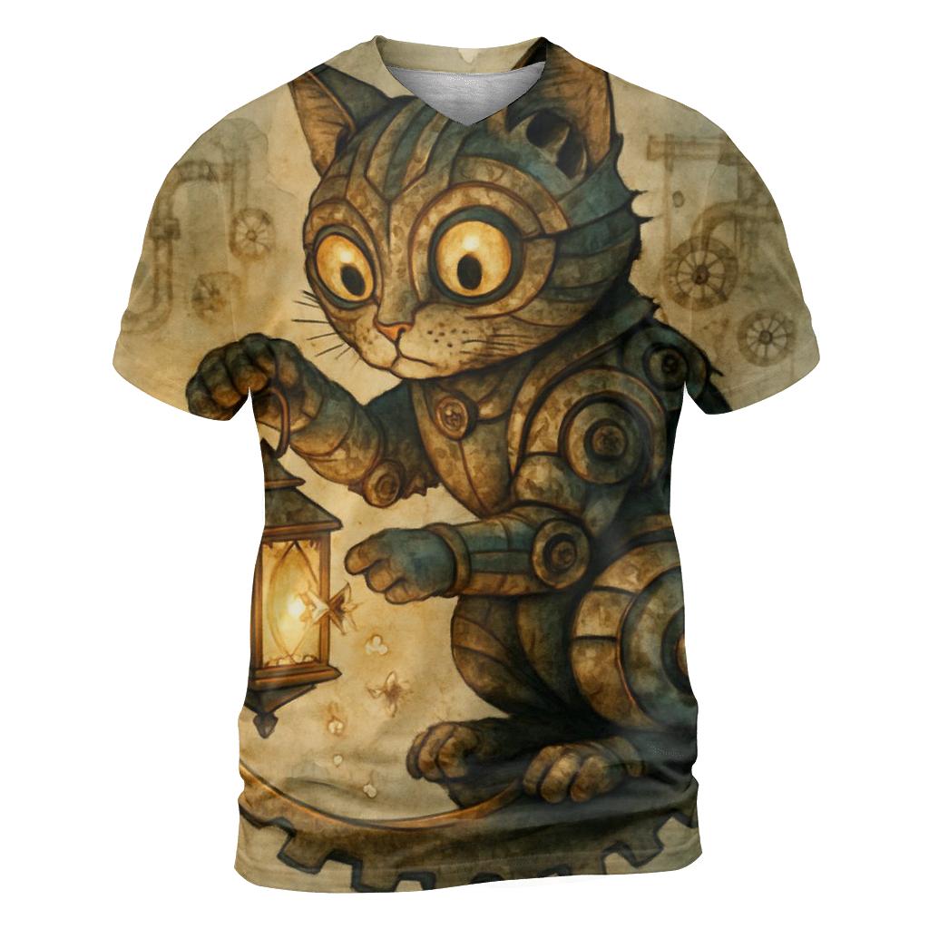 Clockwork Lantern Cat vibrant all-over design tees