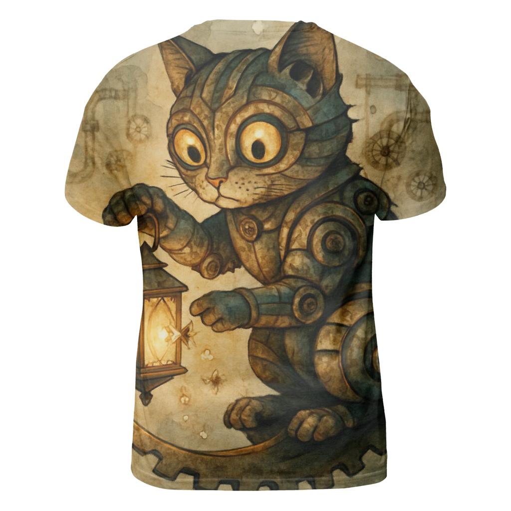 Clockwork Lantern Cat vibrant all-over design tees