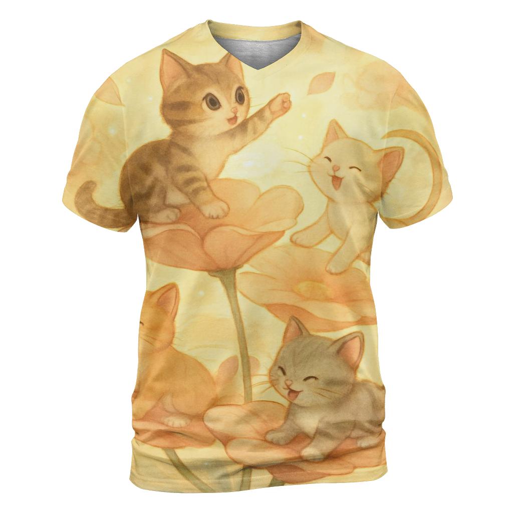 Sunrise Petal Carousel Cats trendy printed shirt styles